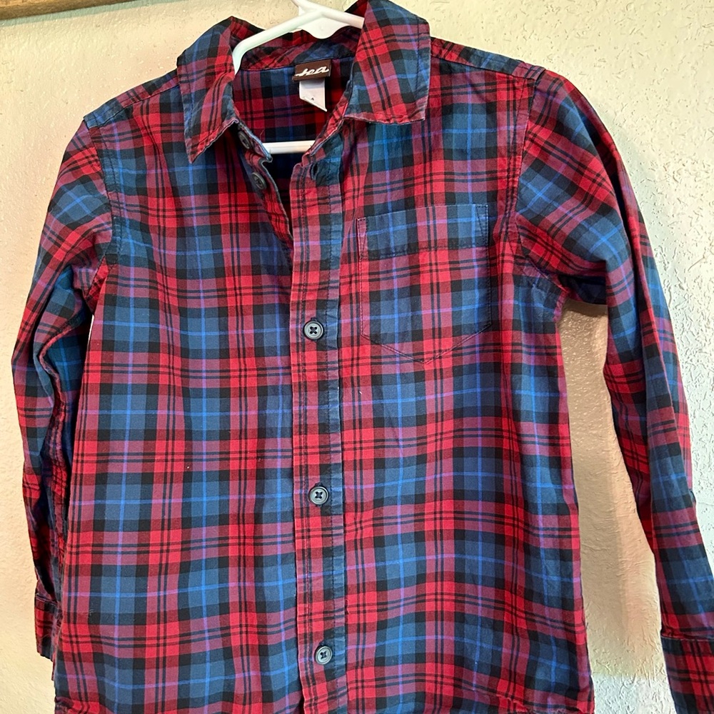 Tea Collection Red and Blue Plaid Button Down Shirt